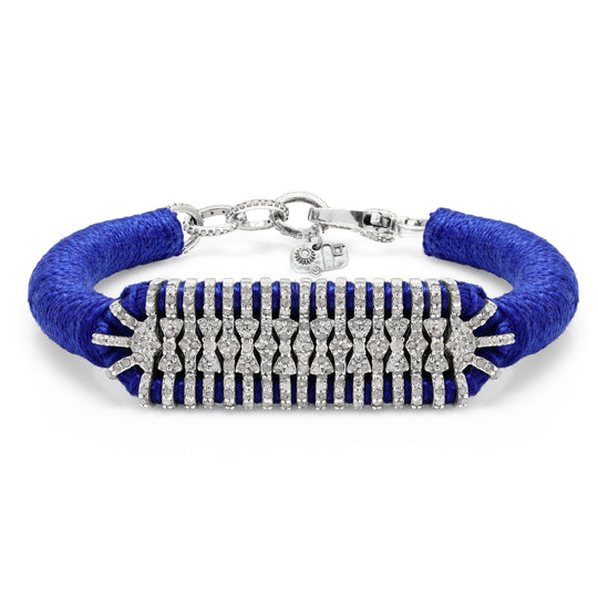 Caravan of Stones Royal Blue pavé diamond slim stacker bracelet with silver clasp on white background