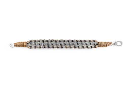 Caravan of Stones saddle camel pavé diamond stacker bracelet laid flat showing clasp and thread detail