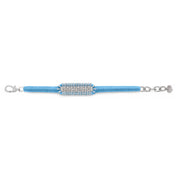 Caravan of Stones Sky Blue pavé diamond slim stacker bracelet laid flat showing clasp and thread detail