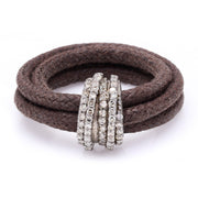 Top view of The Diamond Ring in Cotton: brown braided cotton cord and pavé diamond sterling silver band