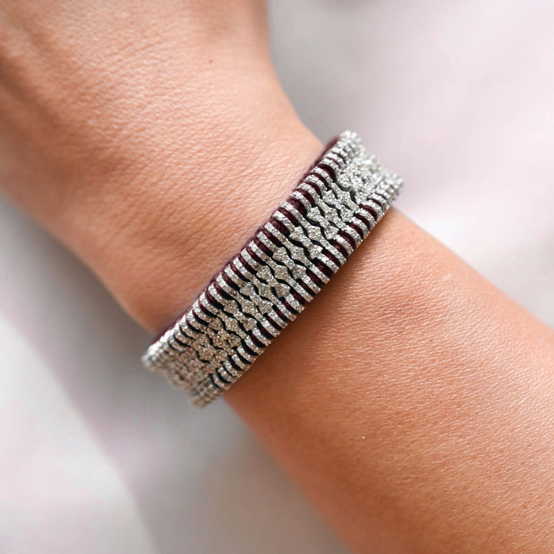 Vampire Claret Stacker bracelet with pavé diamond links worn on the wrist