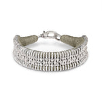 Cashmere Earth taupe thread bracelet with pavé diamonds and silver detailing