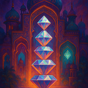 Colourful diamond illustration set within an ornate palace design