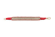 Coral Gold Stacker with coral thread and pavé diamonds laid flat