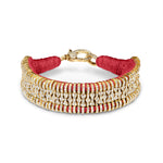 Coral gold thread bracelet with pavé diamonds and gold detailing