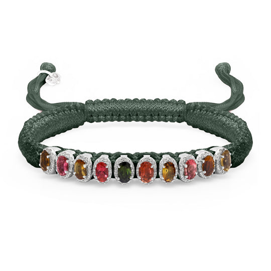 Deep Petrol Teal Mini Lisse bracelet with multi-coloured gemstones on a white background