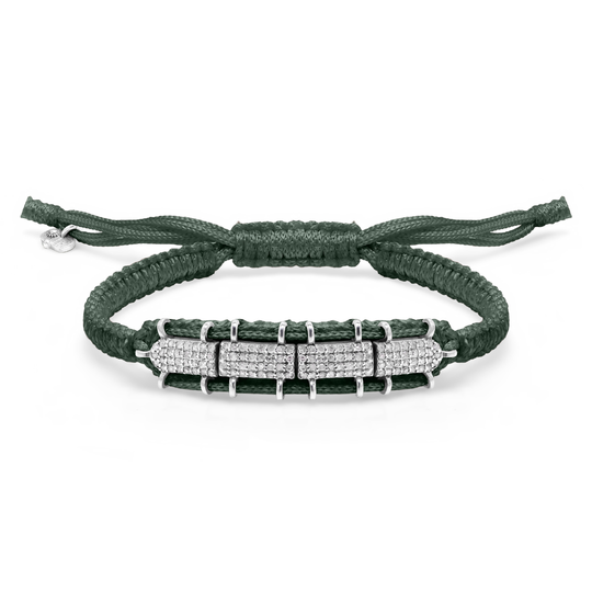 Deep petrol teal Row diamond bracelet laid flat with a sliding closure