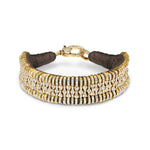 Espresso Luxe Gold Stacker bracelet with espresso-brown thread, gold-plated links and pavé natural diamonds on white