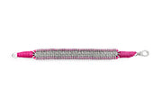 Fuchsia Silver Stacker with pink thread and pavé diamonds laid flat