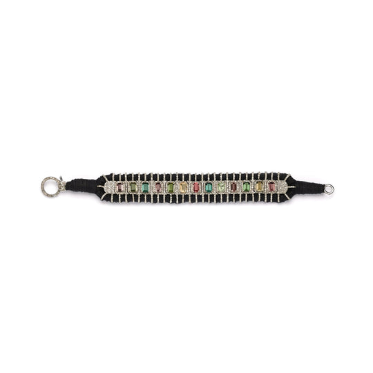 Gili black thread pavé diamond and multi-coloured tourmaline bracelet by Caravan of Stones, side view