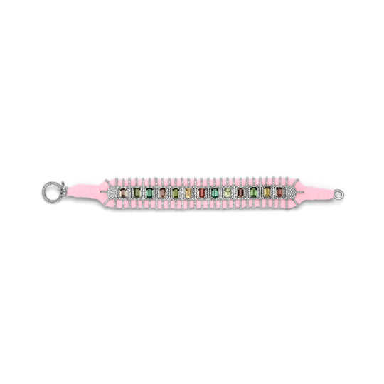 Gili Blush Pink Thread Diamond and Multi-Coloured Tourmaline Bracelet shown flat on white