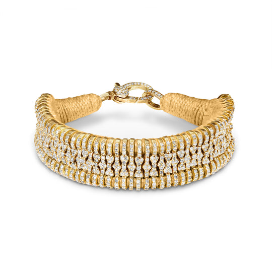 Golden Ember gold thread bracelet with pavé diamonds and gold detailing