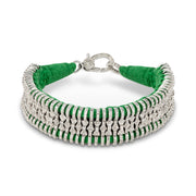 Green thread diamond stacker bracelet shown from the front