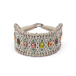Jaipur sand thread bracelet with pavé diamonds and multi-coloured tourmalines