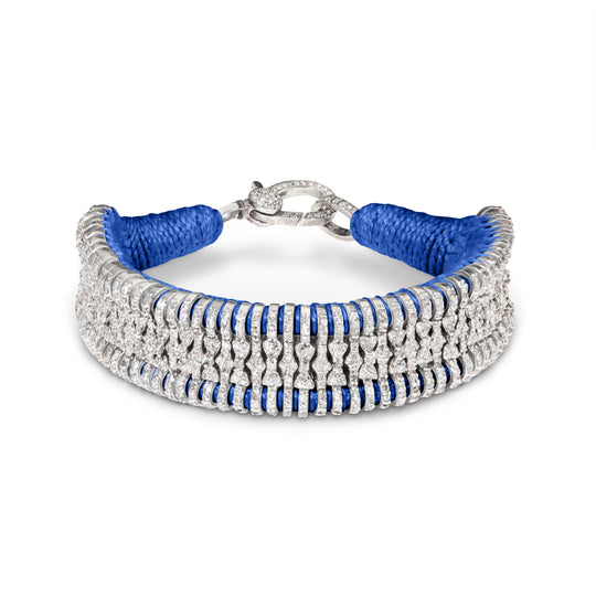 Kibo royal blue thread bracelet with pavé diamonds and silver detailing