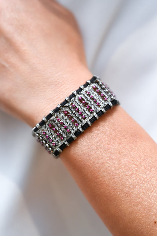 Marrakech black thread diamond and ruby bracelet by Caravan of Stones