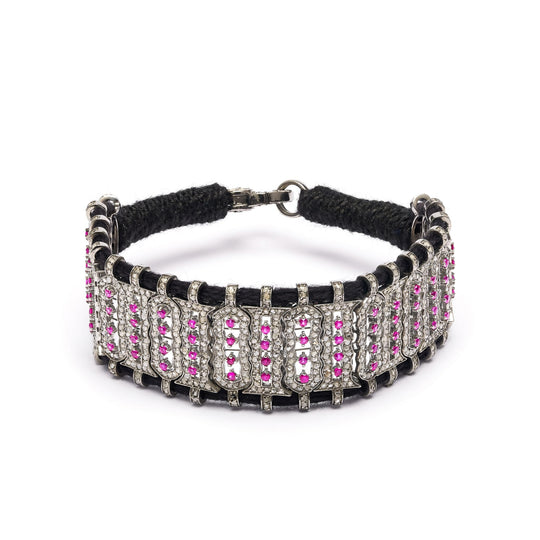 Marrakech black thread pavé diamond and ruby bracelet by Caravan of Stones