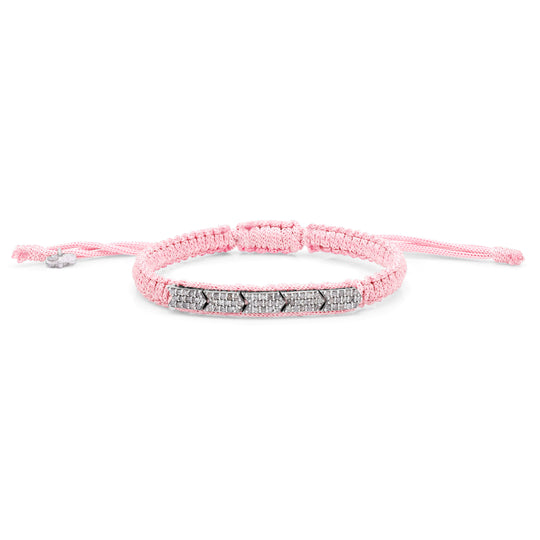 Méridien baby pink bracelet with pavé diamond panel on a white background