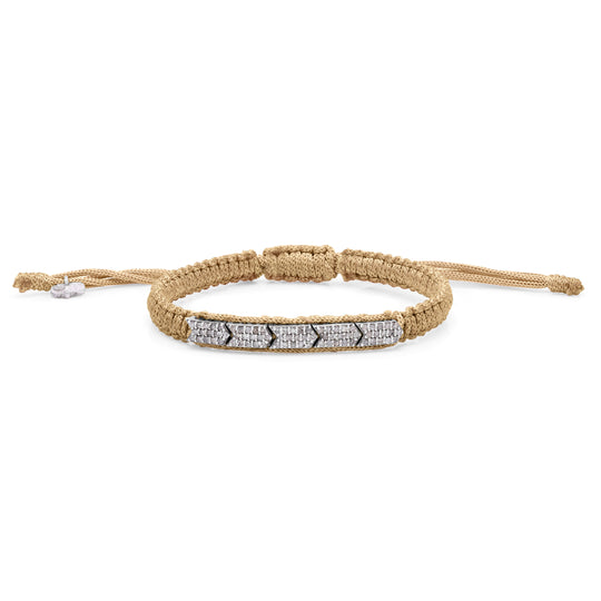 Méridien Saddle Camel bracelet with a pavé diamond panel on white