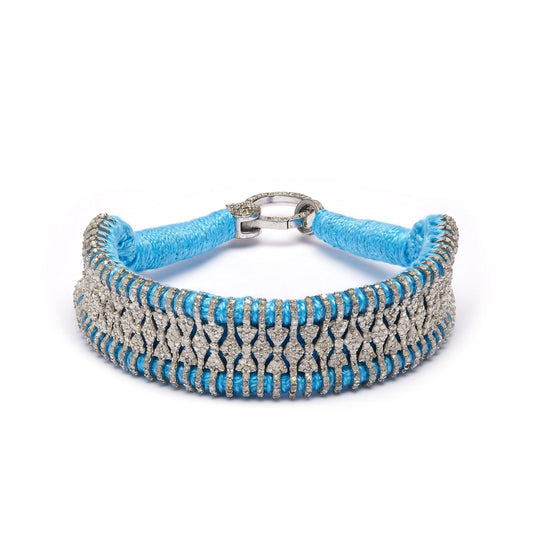 Mykonos sky blue thread pavé diamond bracelet by Caravan of Stones
