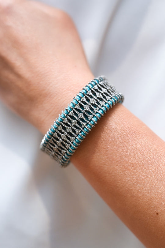 Mykonos sky blue thread pavé diamond bracelet by Caravan of Stones