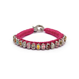 Pink mini thread diamond bracelet with multi-coloured tourmalines