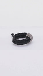 360 spin of the Caravan of Stones Diamond Ring, pavé diamond sterling silver collet on braided Linhasita cord, shown in black, claret and brown