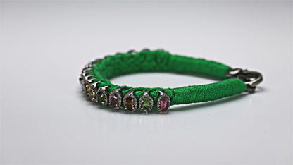 Green Mini Thread Diamond Bracelet with Multi-Coloured Tourmalines
