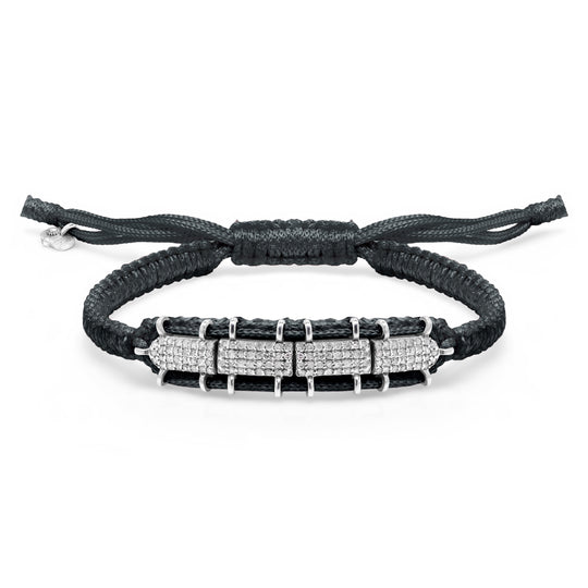 Row black diamond bracelet with sliding lock and pavé diamonds by Caravan of Stones