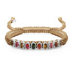Saddle Camel Mini Lisse bracelet with multi-coloured gemstones on a white background