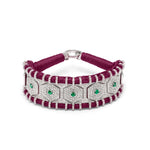 Salar Claret Velvet Thread Pavé Diamond and Emerald Bracelet shown in a round view on white