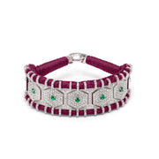 Salar Claret Velvet Thread Pavé Diamond and Emerald Bracelet shown in a round view on white