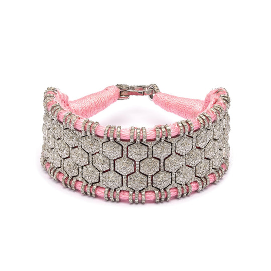 Santa Margherita baby pink thread bracelet with pavé diamonds