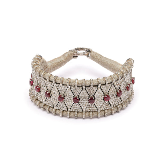 Skoura sand thread bracelet with pavé diamonds and rubies