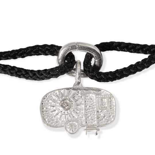 Tokyo diamond charm bracelet with two-tone black kumihimo thread