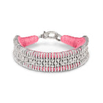 Baby pink thread bracelet with pavé diamonds and silver detailing