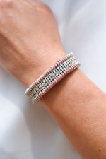 USHA baby pink diamond stacker bracelet worn on the wrist