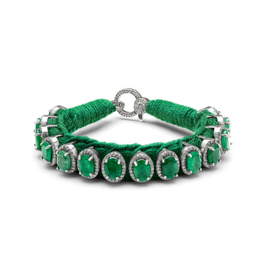 Venice Green Pavé Diamond and Emerald Bracelet shown in a round view on white