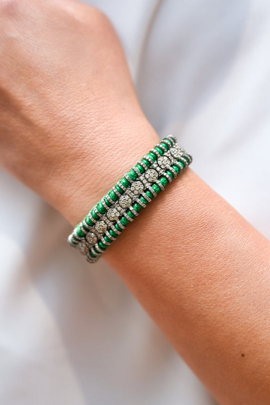 Verdon green thread pavé diamond bracelet by Caravan of Stones